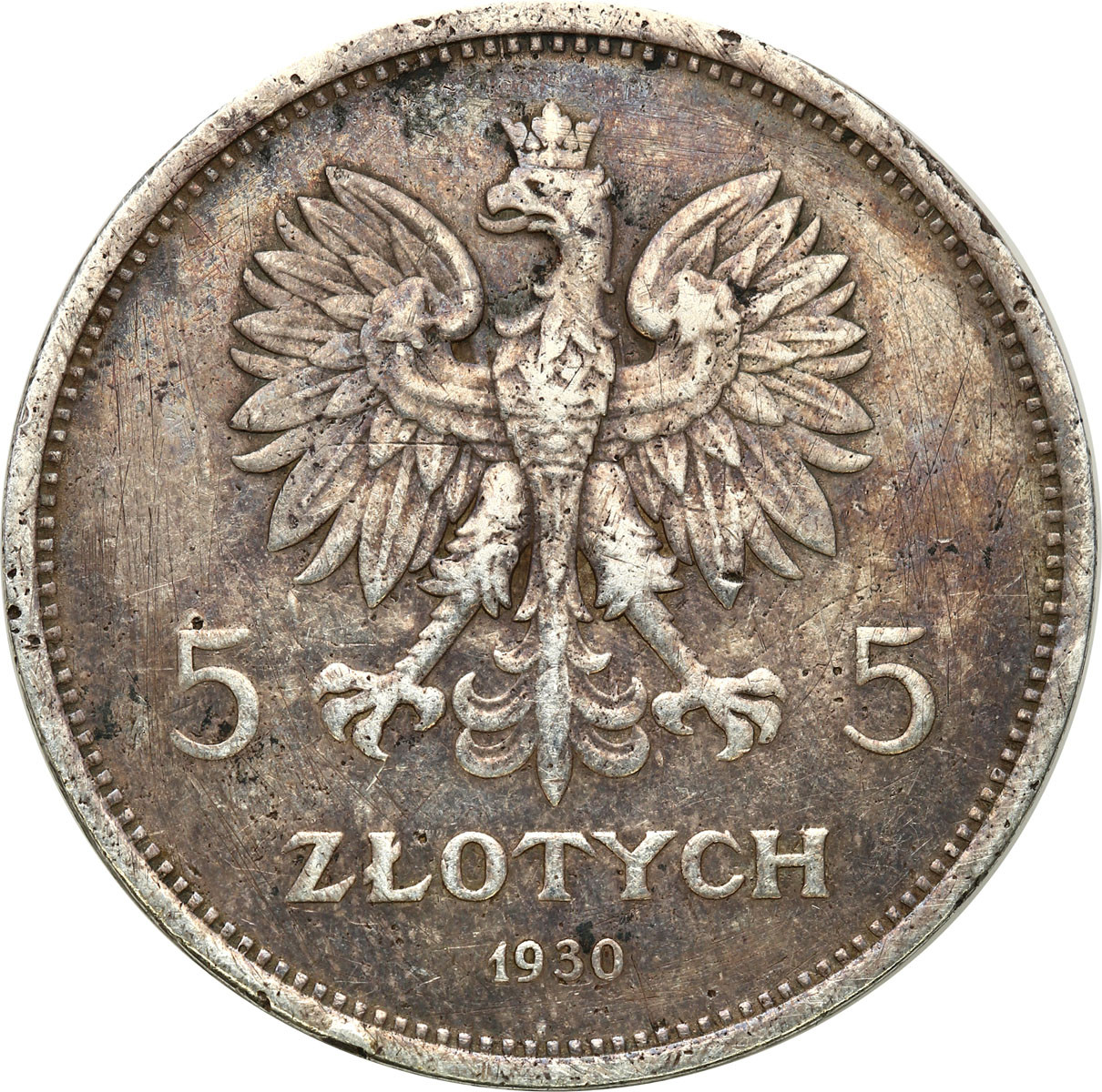 II RP. 5 złotych 1930 Sztandar, STEMPEL GŁĘBOKI